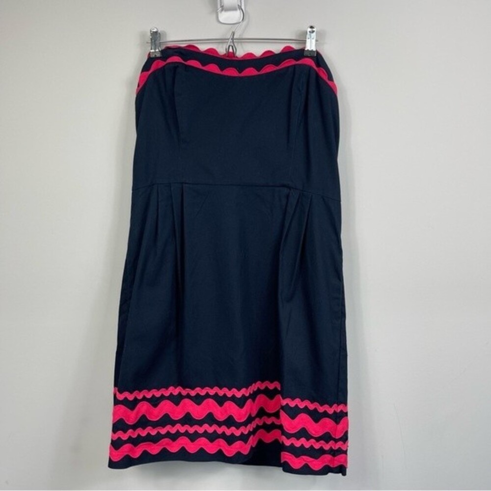 Vineyard Vines Ric Rac Strapless Sweetheart Neck Preppy Dress in Navy & Pink 16 - Picture 3 of 10